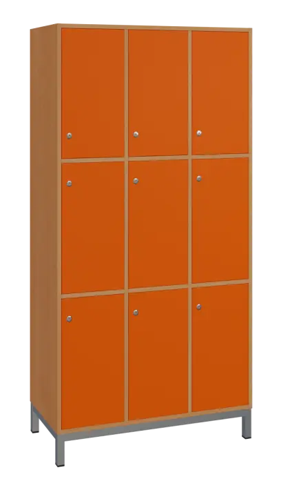 SBS-3333 šatní skříň 9-boxová, 1800x900x400 mm, kovové nohy, korpus buk royal, dvířka pomeranč